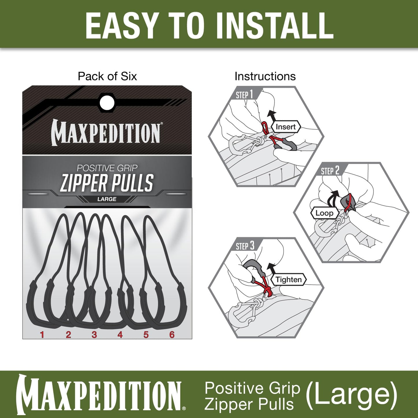 MAXPEDITION Positive Grip Zipper Pulls (Large, EMS Red) Pack of 6, Zipper Pull Replacement for Emergency Medical Backpacks, First Aid Kits, Tourniquet Pouches, PZLRED