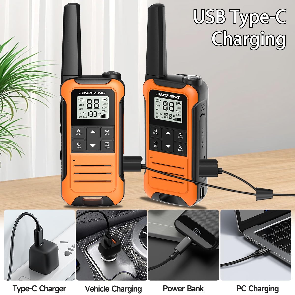 Walkie Talkies Long Range for Adult, Baofeng Radio FRS Portable Rechargeable Walkie Talkie Two Way Radio USB-C Cable 1400mAh Li-ion Battery NOAA VOX Walky Talky for Camping Skiing Hiking 3Pack