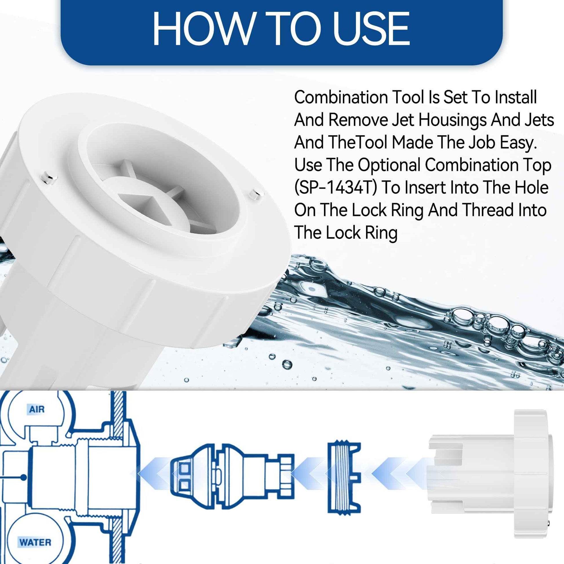 SUFULUNO Pool Hot tub Jet Wrench SP1434T Compatible with Hay-Ward Jet-Air III SP1434 - Pool Jet Removal Tool for Pool Spa Jet Nozzle
