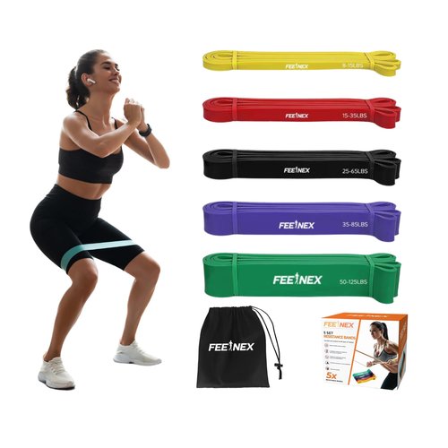 FeeNex Resistance Bands for Men and Women - Exercise Set for Fitness Training, Body Stretching, Physical Therapy, Muscle Building, Strength Training