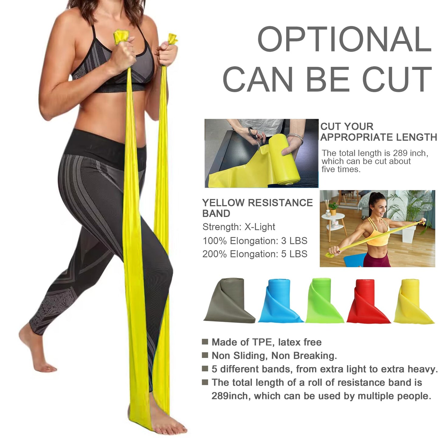 Resistance Bands Professional Bulk Roll, Elastic Band, Latex-Free, Stretch Bands for Working Out Women or Men, Exercise Bands for Physical Therapy, Yoga, Pilates, Rehab,Fitness (Yellow - X-Light)