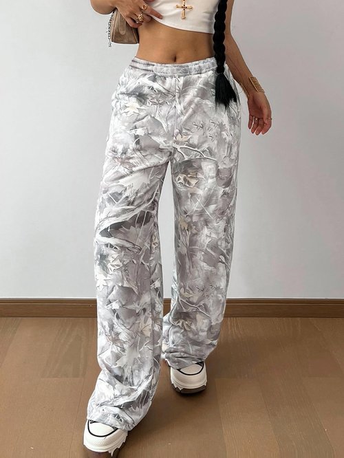 MakeMeChic Girl's Camo Sweatpants Elastic Waist Wide Leg Baggy Pants Multicolor 12 Years