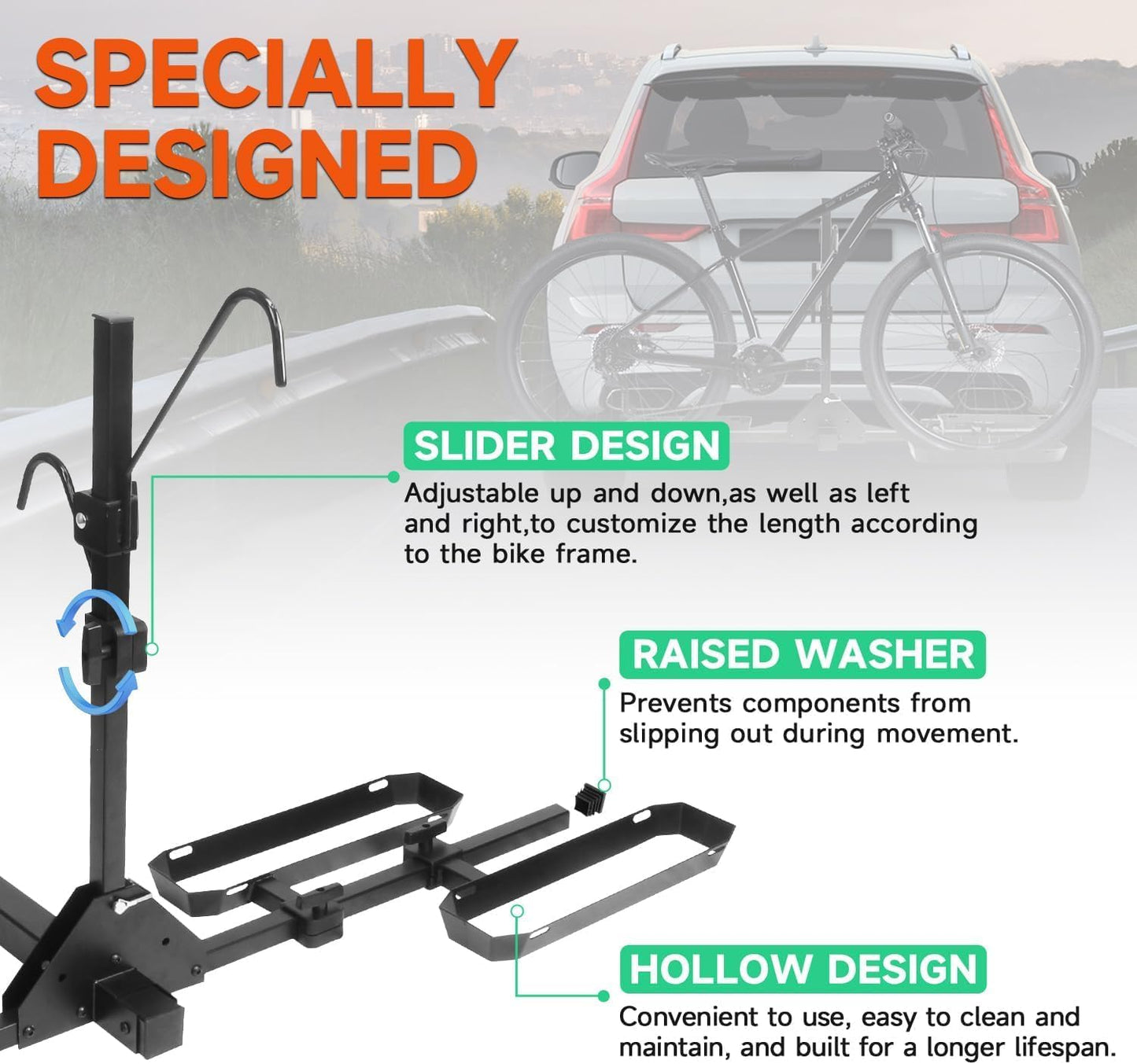 Tilting 2-Bike Hitch Rack - Fits Fat Tire Bikes Up to 5" Wide, Holds 150 lbs | Ideal for Cars, SUVs, Trucks