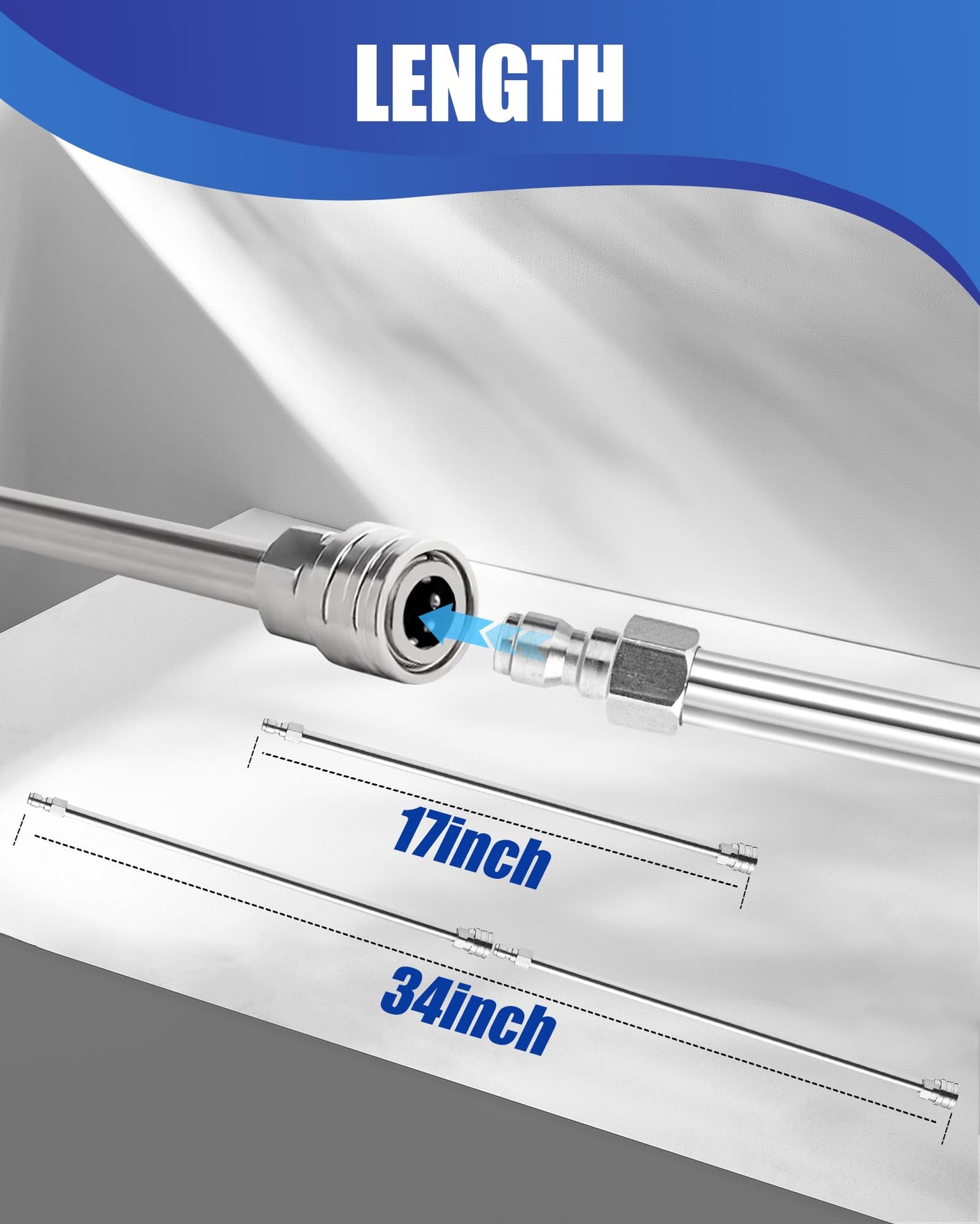 DANCINGBOAR Pressure Washer Extension Wand, 17 Inch Stainless Steel power washer extension wand with 1/4" Quick Connect, Compatible with Foam Cannon for Car Wash and Gutter (2 Pack)