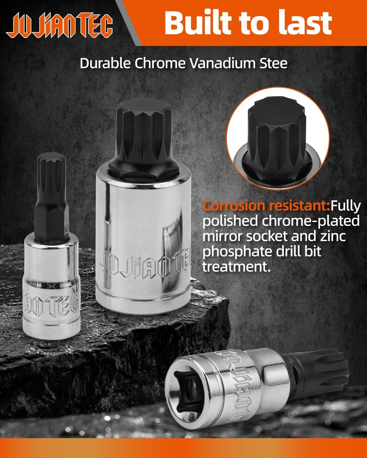 JU JIAN TEC XZN Triple Square Spline Bit Socket Set, 10 Piece, Metric sized, M4 - M18 Set, Premium chrome vanadium Alloy Steel, with Molded Case