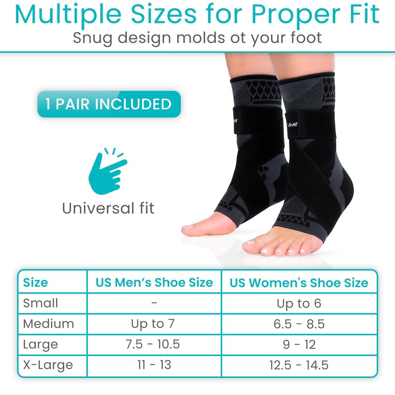 Vive Ankle Compression Sleeves with Straps - Brace for Women and Men - Support Wrap for Achilles Tendonitis, Sprains, Plantar Fasciitis, Pain Relief - 2 Pack (Large)