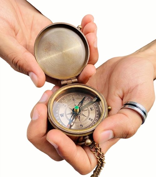 A S Handicrafts Brass Compass - Engraved - Gift for Son