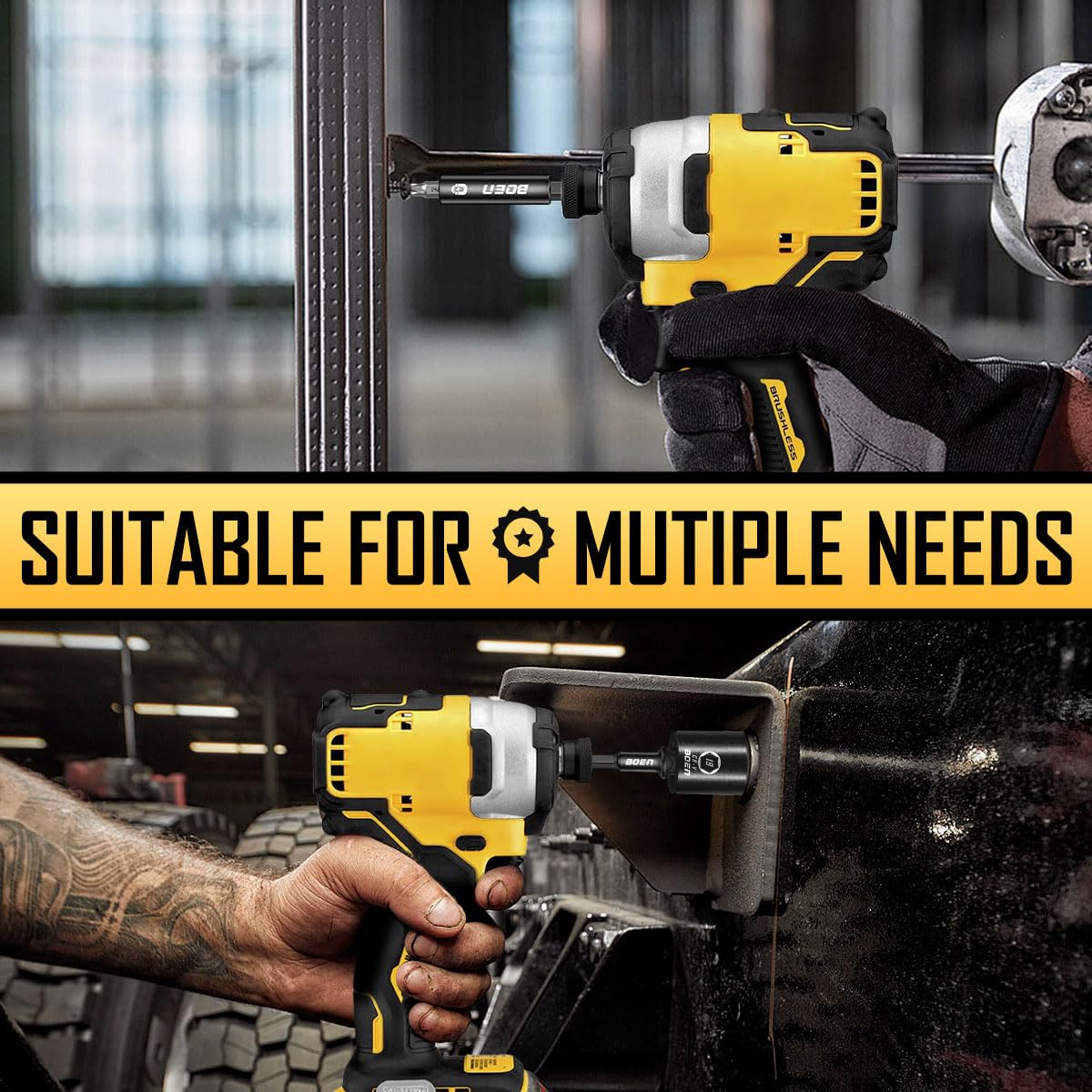 BOEN Impact Socket Adapter & Magnetic Bit Holder | 4 Pieces of 1/4-Inch Hex Shank Extension to 1/4", 3/8", and 1/2" Drive