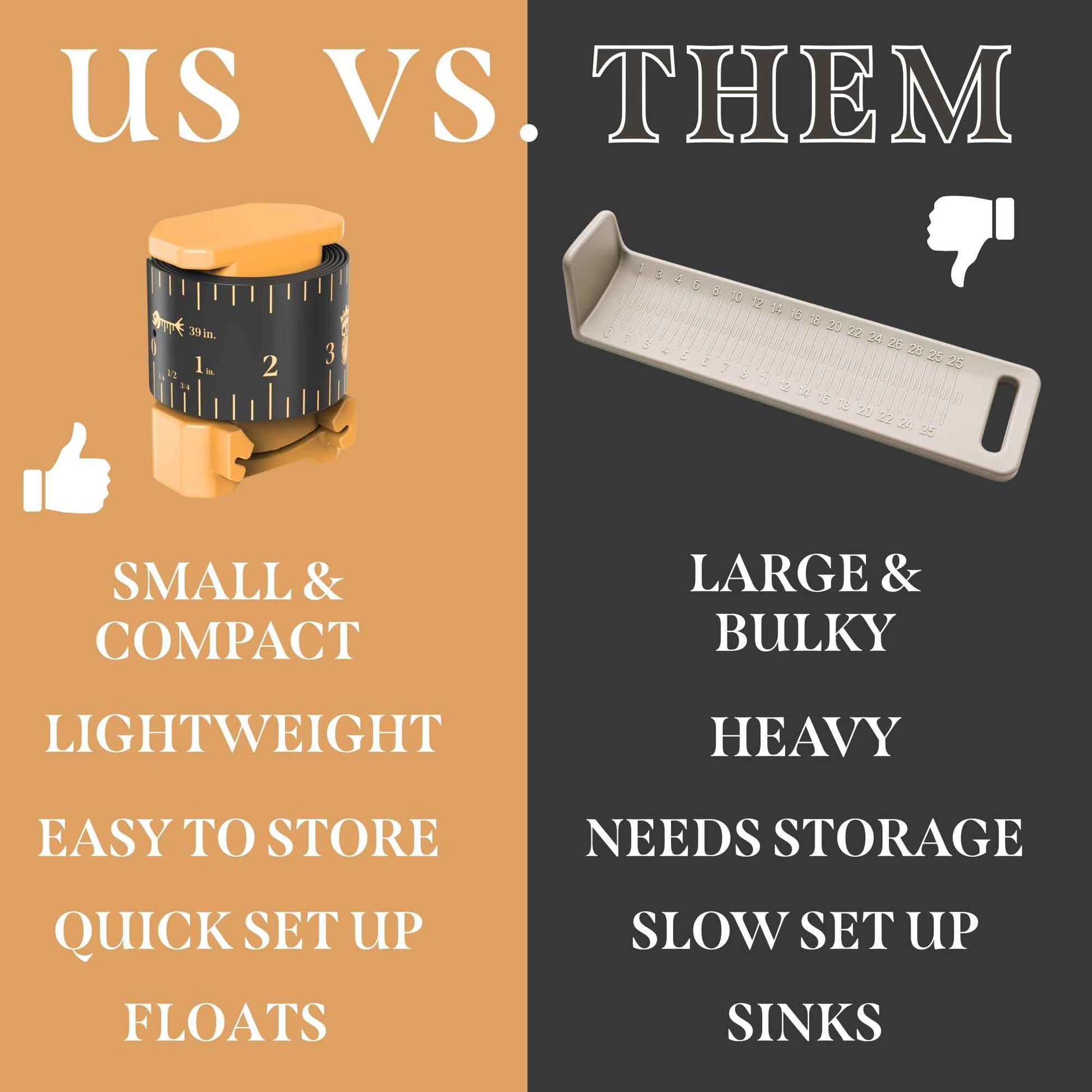 Fish Rulers Roll-up & Slap-on Premium Fishing Tape Measure - Easy-to-Read Catch and Release Fish Measuring Device for Boat & Kayak Accessories - Compact & Extendable Fish Ruler (Gold - 24" Inches)