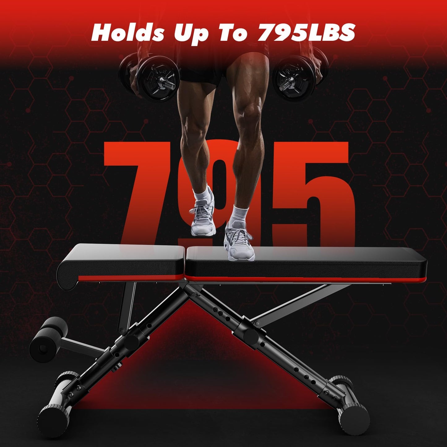 Sweetcrispy Adjustable Weight Bench for Home Gym, Foldable Incline Workout Bench Press with 795 LBS Weight Capacity, Strength Training Fitness Equipment for Full Body Exercise