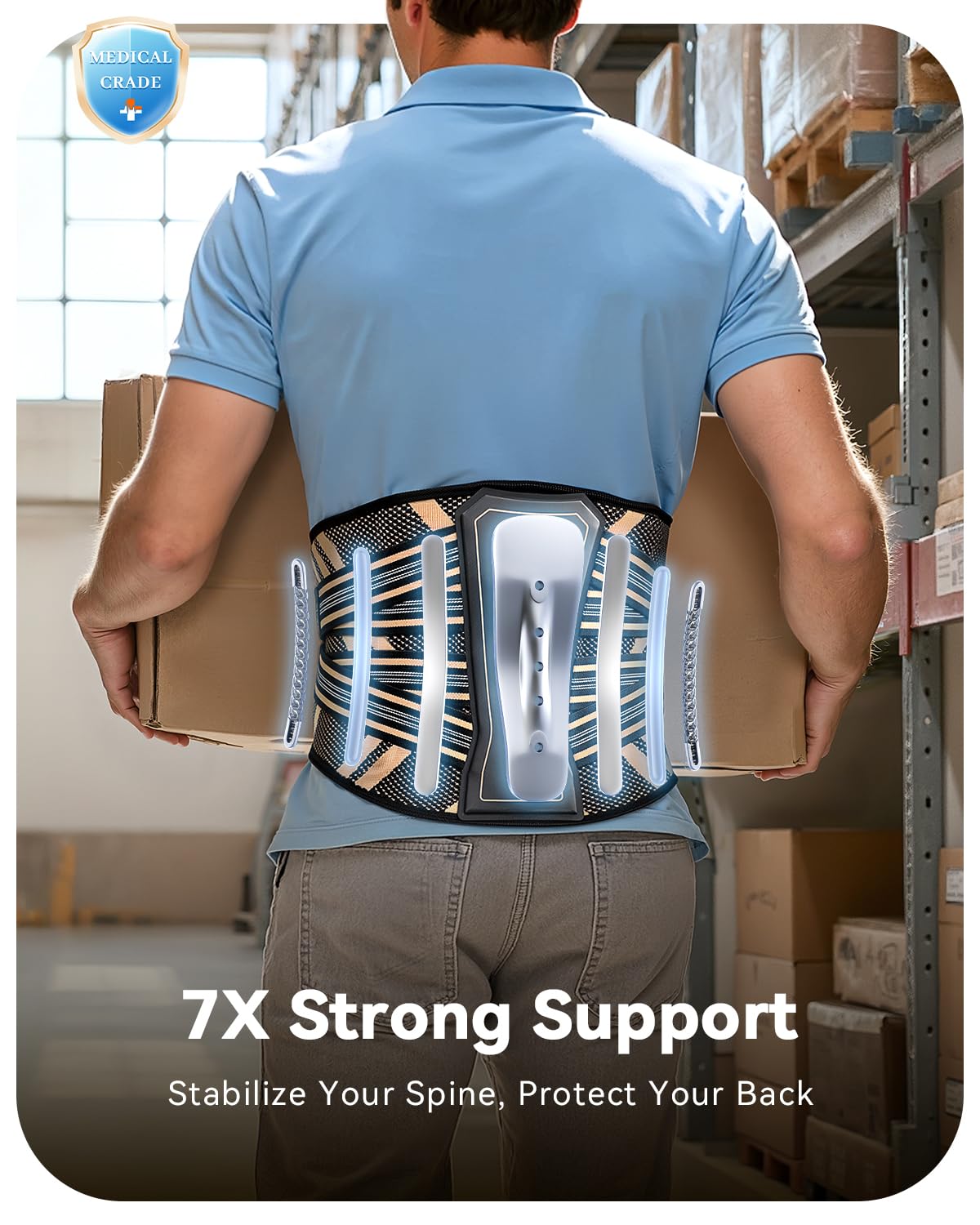 Skiennix Ultra Breathable Back Brace - Medical Grade Copper Infused Lumbar Support for Pain Relief | Adjustable Size for Men & Women (Large)