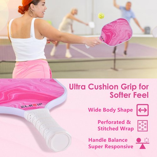 Composite Pink Pickleball Paddle with Cover for Women, Graphite Carbon Fiber Polypropylene Honeycomb Core Pickleball Racquet Gift for Mother Wife Grandmother Girlfriend, Pink Marble