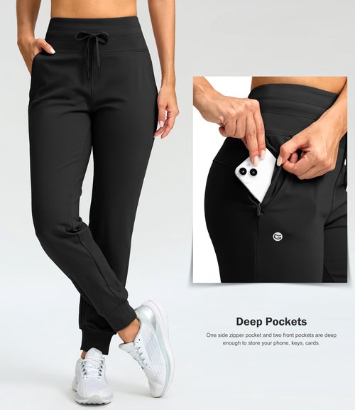 G Gradual Women's Fleece Lined Joggers 28"/30"/32" High Waisted Sweatpants Water Resistant Thermal Warm Pants Zipper Pockets(Black,30-Medium)