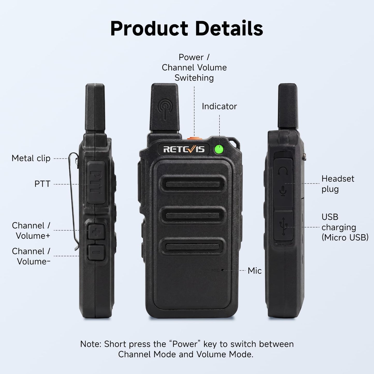 Retevis RT19 Walkie Talkie with Earpiece and Mic, 2 Way Radios Long Range, 1300mAh, VOX Handsfree, Mini, Small, Compact Two Way Radio for Adults Family Outdoor Camping Hiking Agriculture(4 Pack)