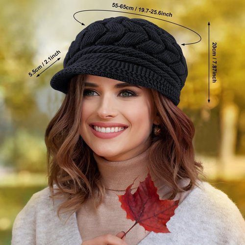 Loritta Womens Winter Beanie Hats Thick Warm Knitted Chunky Soft Slouchy Cap with Visor Brim,Khaki