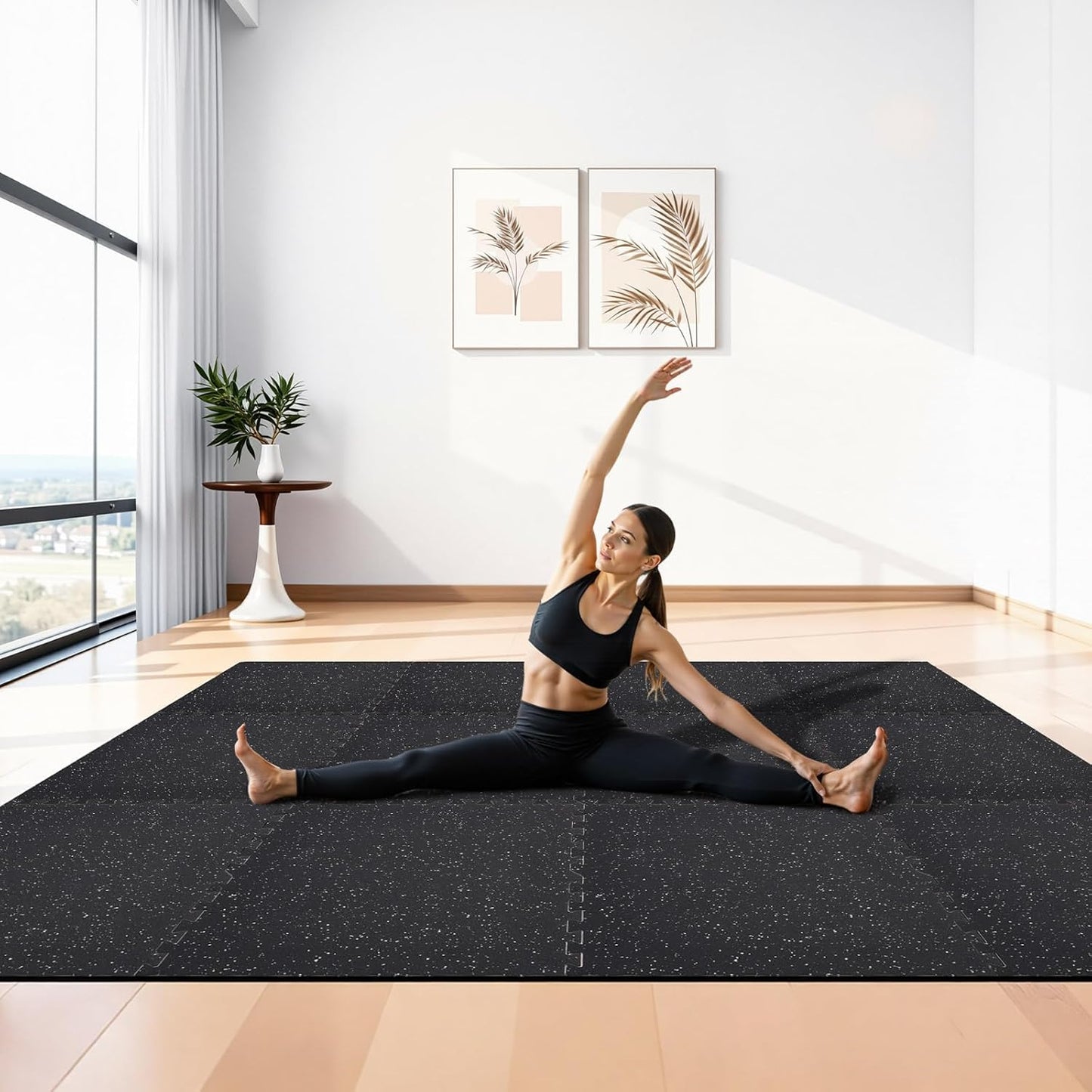 VEVOR Gym Flooring Tiles - High-Density EVA Foam, Interlocking 24 x 24In Mats, 96sq.ft, Black & White