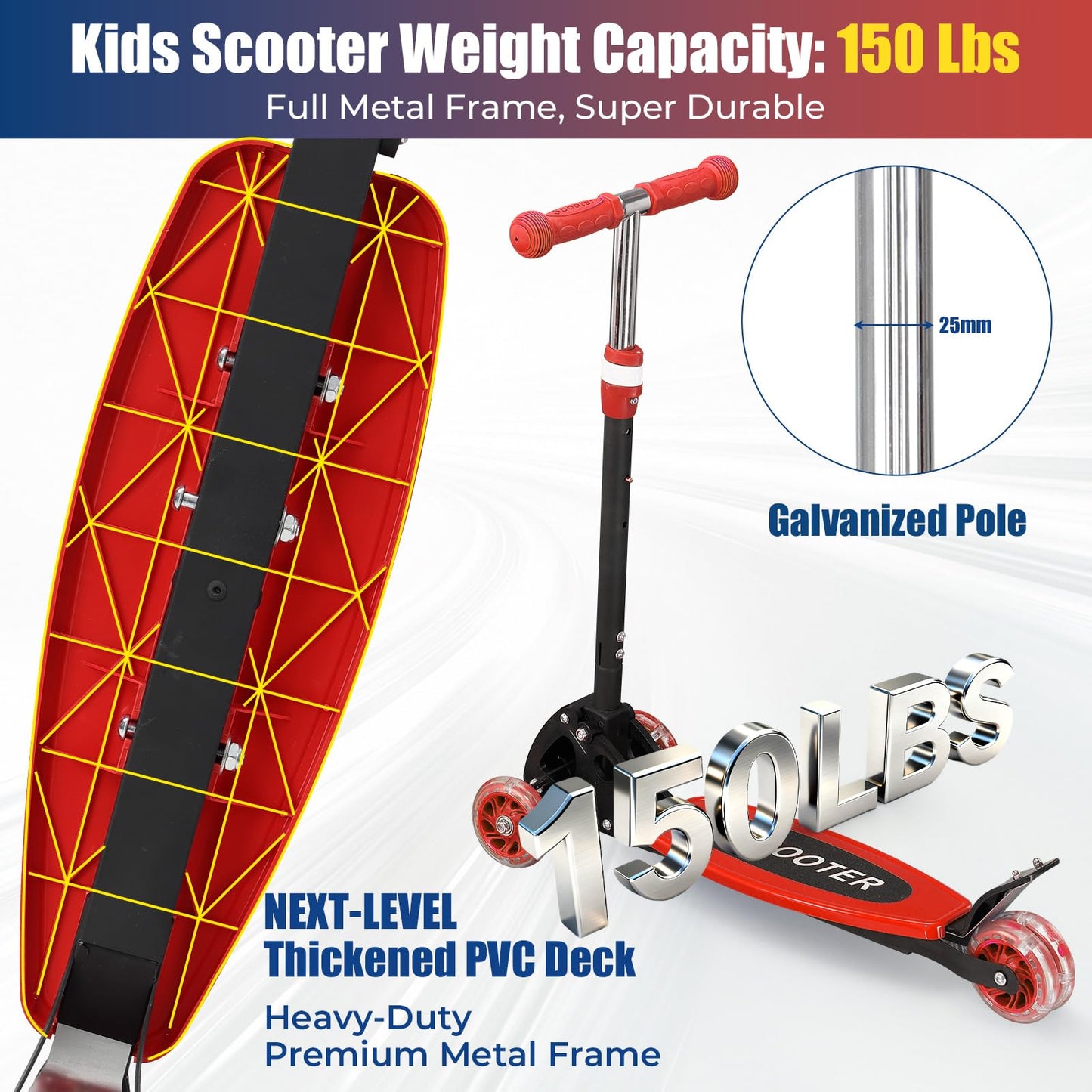 Children’s 3-Wheel Lean-to-Steer Scooter – LED Light-Up Wheels, Foldable, Adjustable T-Bar, Anti-Rust Frame, Ideal Outdoor Gift for Ages 3/4/5/6/7
