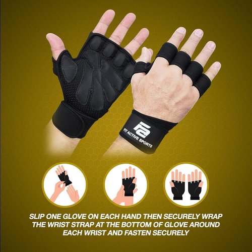 Fit Active Sports Ventilated Weight Lifting Workout Gloves with Wrist Wraps | Ideal for Gym & Cross Training