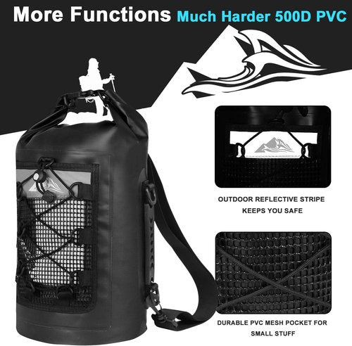 HEETA Waterproof Dry Bag - Lightweight Roll Top Storage Backpack with Phone Case | Black 30L