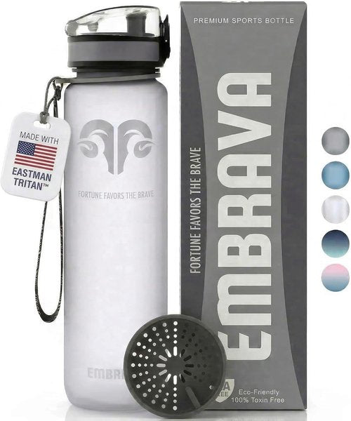 Embrava Sports Water Bottle 32oz | Fast Flow Flip Top Lid - BPA & BPS Free - Lightweight Tritan Plastic