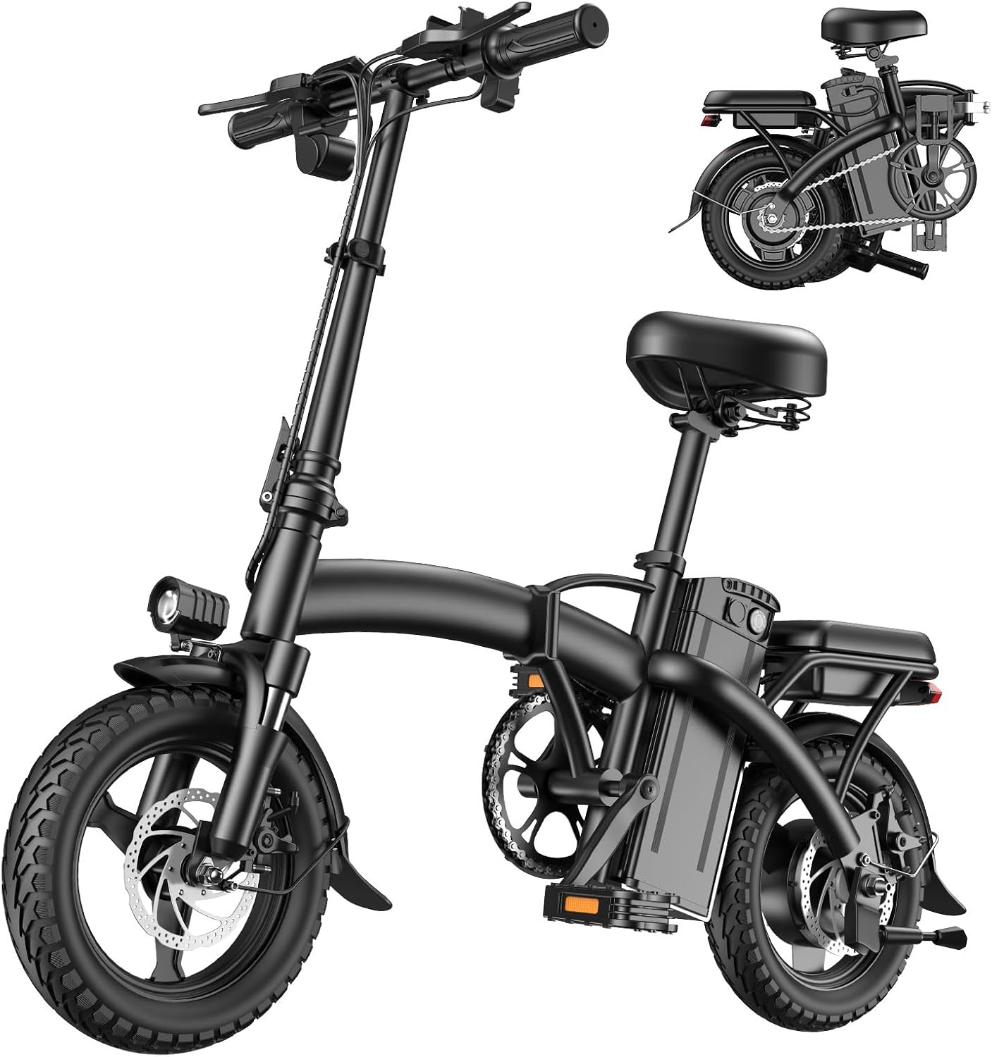Peak Folding Electric Bike - 1200W/1000W, 25 MPH, 48V 10Ah, 45 Miles Range, 14" Tire Full Suspension