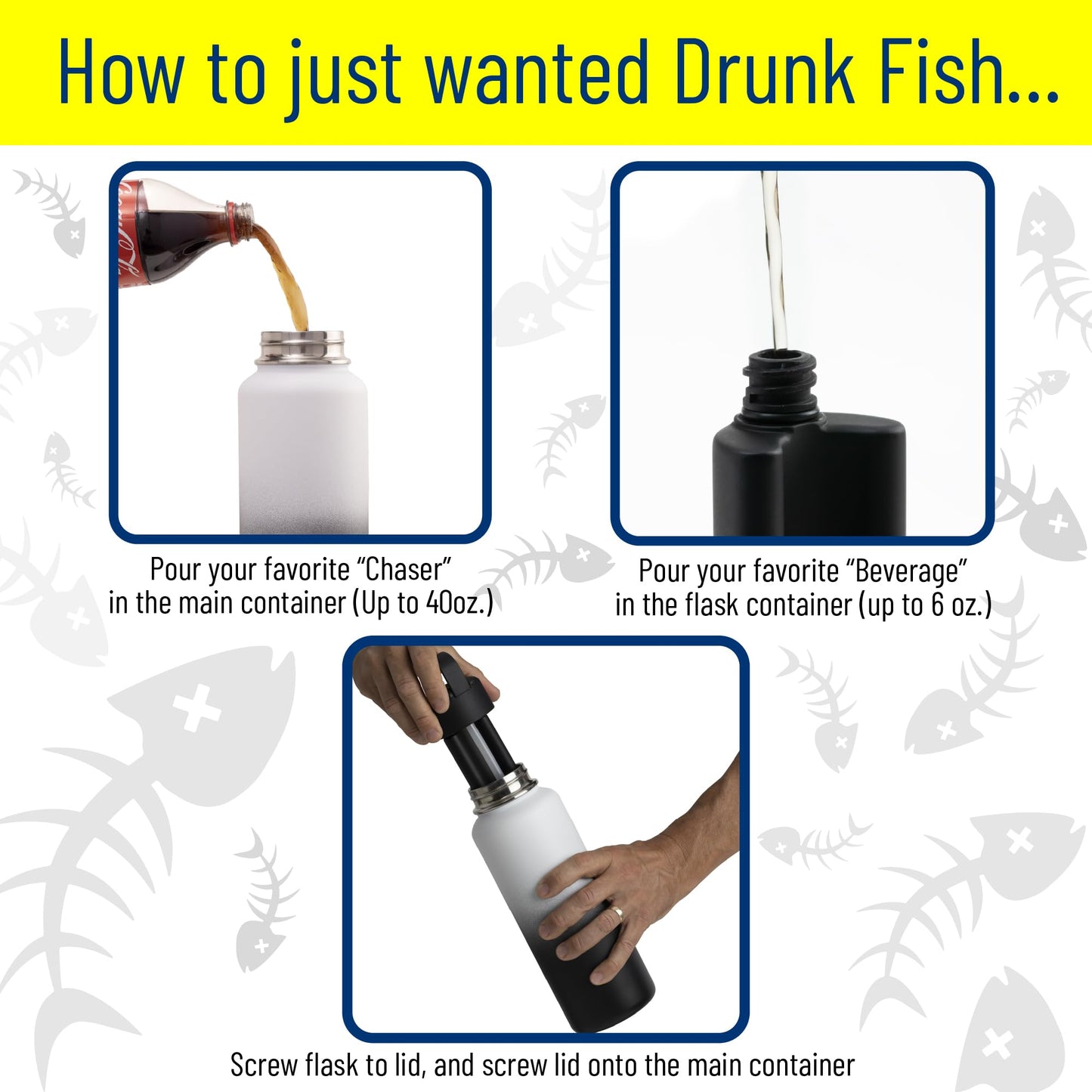 Drunk Fish Lid With Extra Flask | Concealed Lid for Wide Mouth Water Bottles | Covert Beverage Concealment and Enhancement | Secret Compartment Plastic Flask