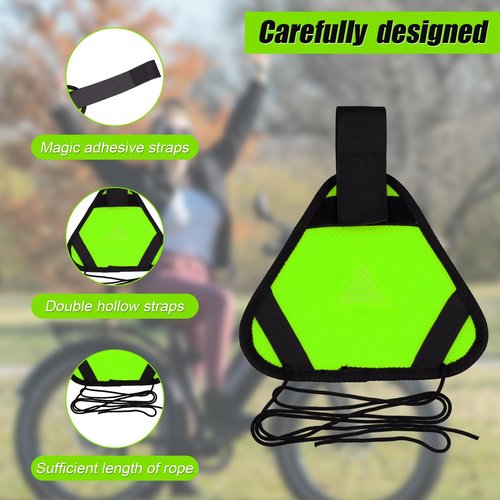 3pcs Reflective Triangle Sign, Bright Reflective Yield Symbol with Magic Adhesive Strap & Cord High Visibility Safety Triangle for Bike Backpack Different Scenes Multiple Fixing Methods(Green)