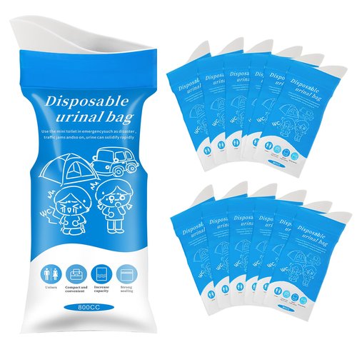 Moodooy Disposable Emergency Urinal, Portable Camping Urinre Bag, Travel Pee Bags, Traffic Jam Emergency Portable Urine Bag, Vomit Bags, for Men Women Kids Children Patient （12 Pack Blue
