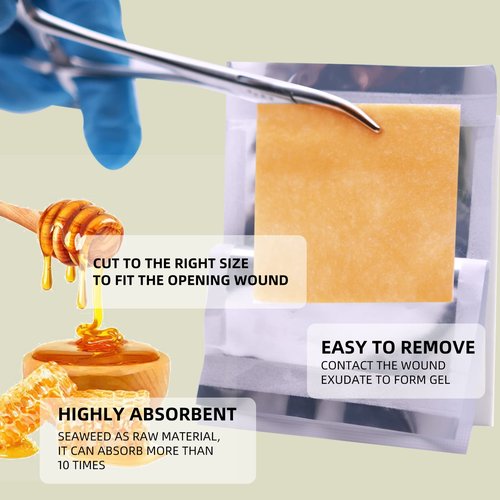 Polynew Manuka Honey Calcium Alginate Dressing, 12 Individual Pack, 2"x2" Patches, Wound Dressing with Calcium Alginate, Bandages for Burns, Faster Wound Care
