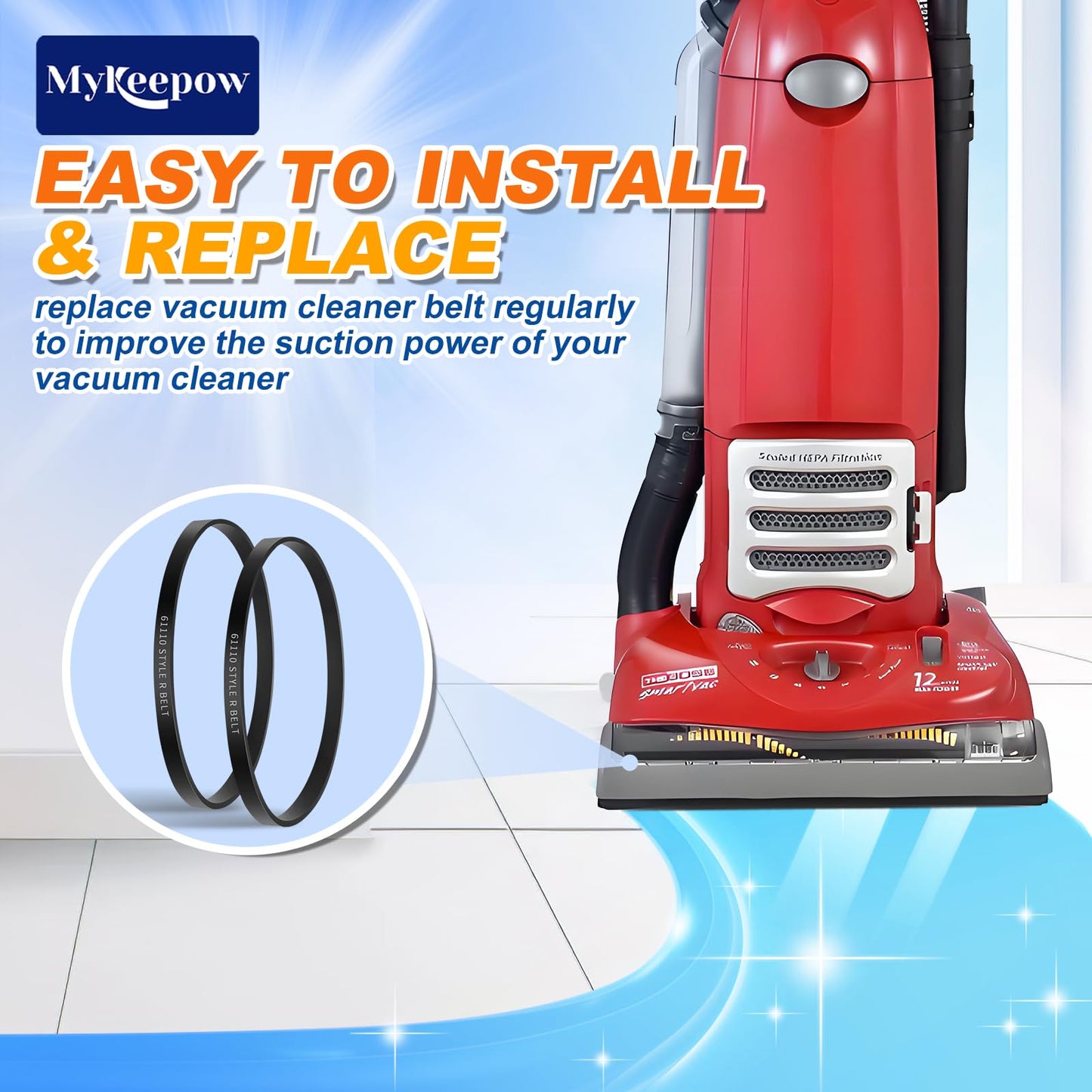 MyKEEPOW 61110 Vacuum Belt for Eureka Boss SmartVac 4870 4872 4874 4875 4880 4885 Series, Replace Part 61110, 61110A, 61110B, 61110C, 3 Pack