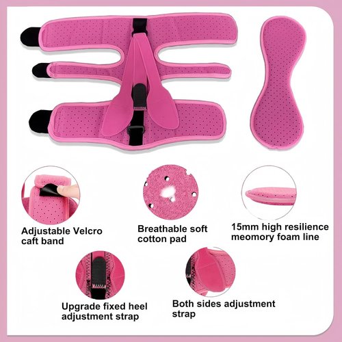 CQSMY Plantar Fasciitis Night Splint for Women & Men - Planters Facetious Relief, Upgraded Brace with 3-Point Support for Foot Drop & Achilles Tendonitis (Pink)