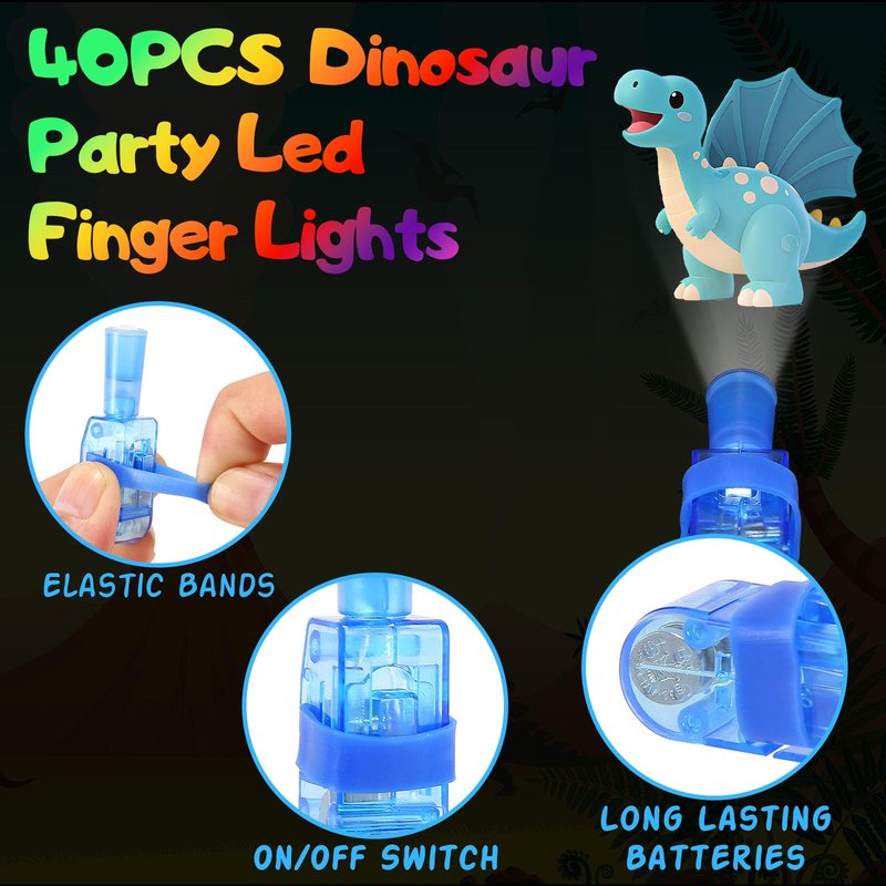 40PCS Dinosaur Party Favors for Kids, Dinosaur LED Light Up Finger Lights Glow in the Dark Toys Bulk for Classroom Prizes Gifts Dino Theme Birthday Party Supplies