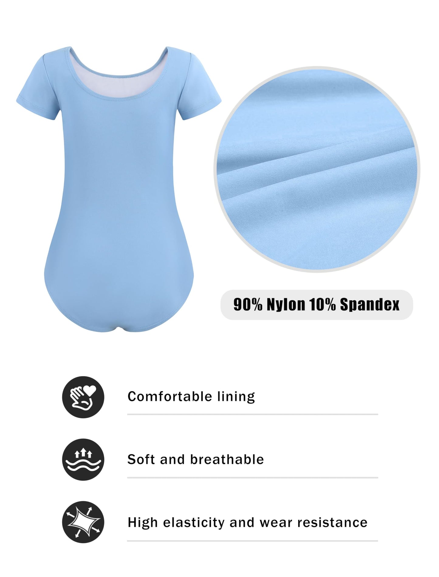 Mecceos Ballet Leotards Basic Short Sleeve for Toddler Girls Dance Gymnastics Outfits (Blue, 6-8 Years, MEAM-278)