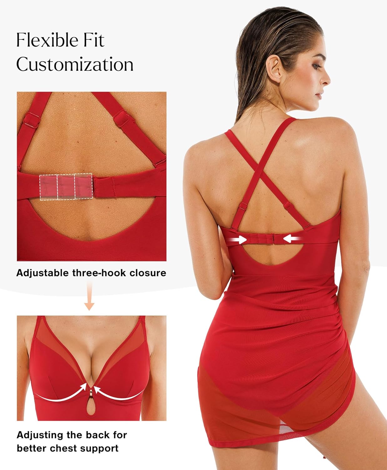 Popilush One-Piece Swim Dress for Women - Tummy Control & Slimming Mesh Sarong Wraps