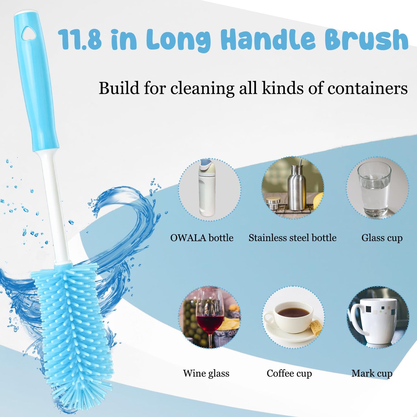 4 Pack Bottle Brush Cleaner Water Bottle Brush Cleaning Kit Straw Cleaner for Owala Freesip, Bottle Cleaner for Stanley Silicone Brush for Tumbler Sport Bottles, Water Bottles