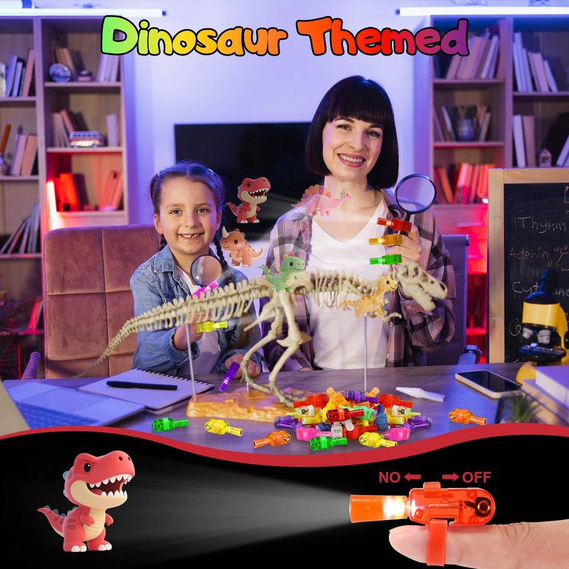 40PCS Dinosaur Party Favors for Kids, Dinosaur LED Light Up Finger Lights Glow in the Dark Toys Bulk for Classroom Prizes Gifts Dino Theme Birthday Party Supplies