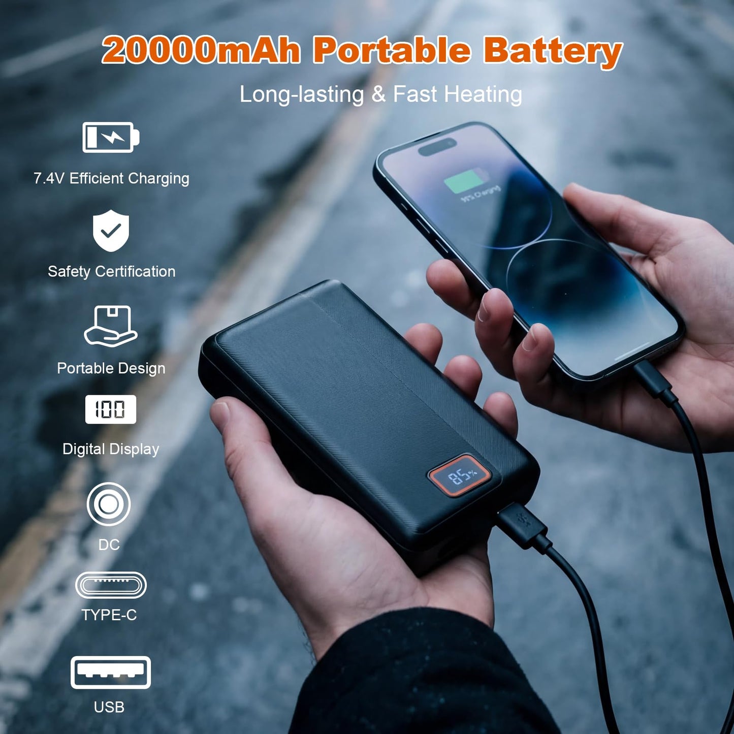 Brimekey Pullover Heated Hoodie for Men Women with 7.4V 20000mAh Battery Pack, Fleece Lining Unisex Heated Sweatshirt, 6 Heating Zones & 3 Temperature Settings Winter Outdoor Electric Hoodies Black