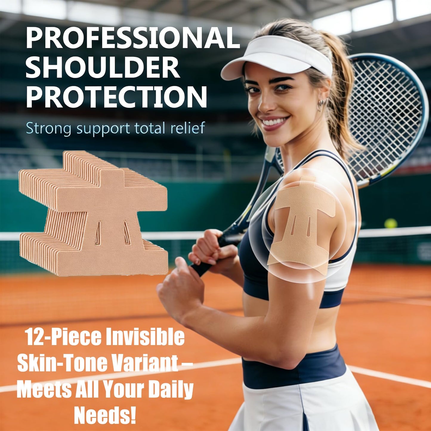 12 Pcs Precut Kinesiology Tape for Shoulder - Waterproof Breathable Elastic Sports Support, Hypoallergenic Latex-Free Athletic Tape