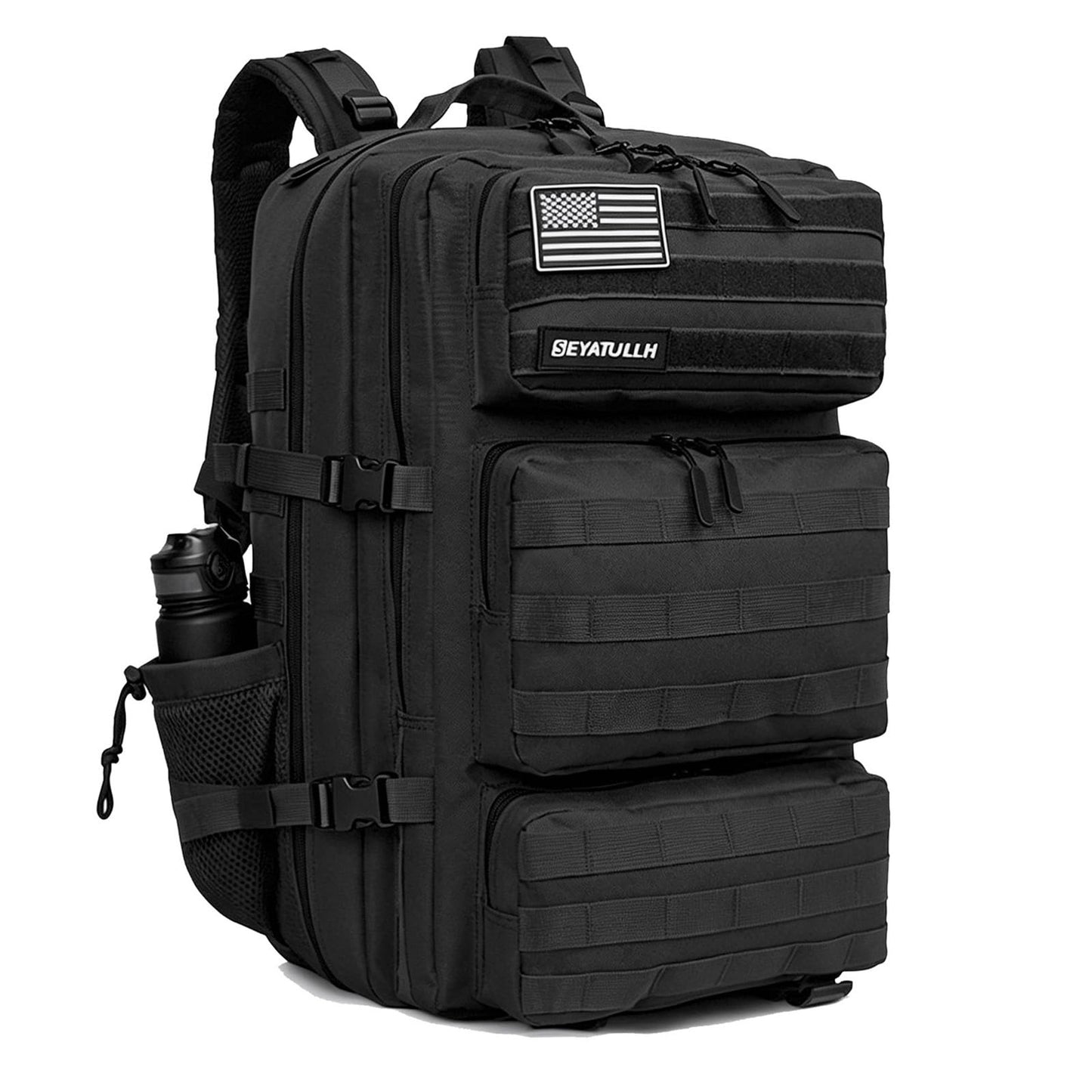SEYATULLH Military Tactical Backpack 55L for Men & Women Bug Out Bag Assault pack Molle Daypack Hiking Trekking Rucksack (Black)