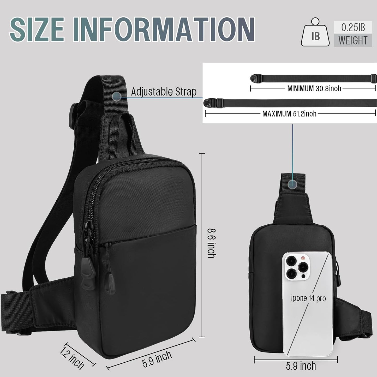 Skiennix Mini Sling Bag - Waterproof Crossbody Bag for Men | Lightweight Everyday Carry (Black)