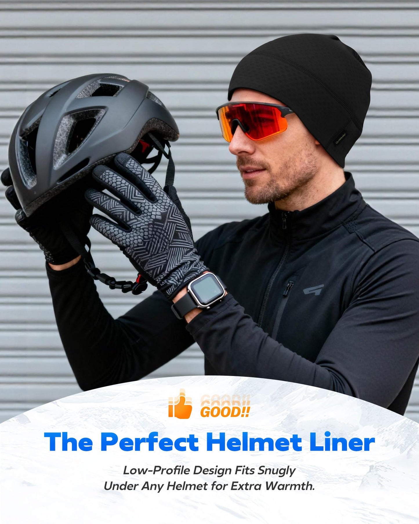 OnWander Winter Sports Beanie for Men Women - Uni-Directional Sweat Transport Thermal Skull Cap, Moisture-Wicking Headwear for Running Cycling Commuting Black