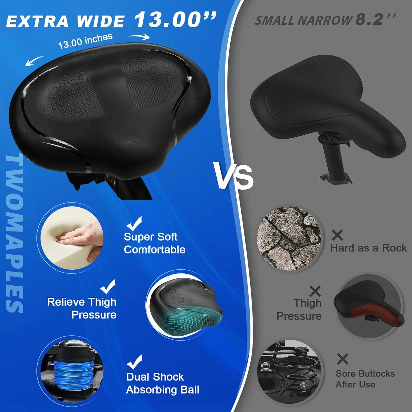 Noseless Bike Seat Cushion - Extra Padding for Men & Women | Oversized Comfortable Saddle for Peloton & Electric Bikes