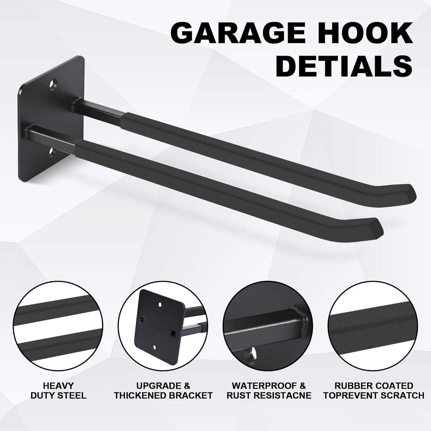 Heavy Duty 14-Inch Garage Hooks - 4-Pack Wall Mount Tool Organizer for Tires, Ladders & Garden Tools