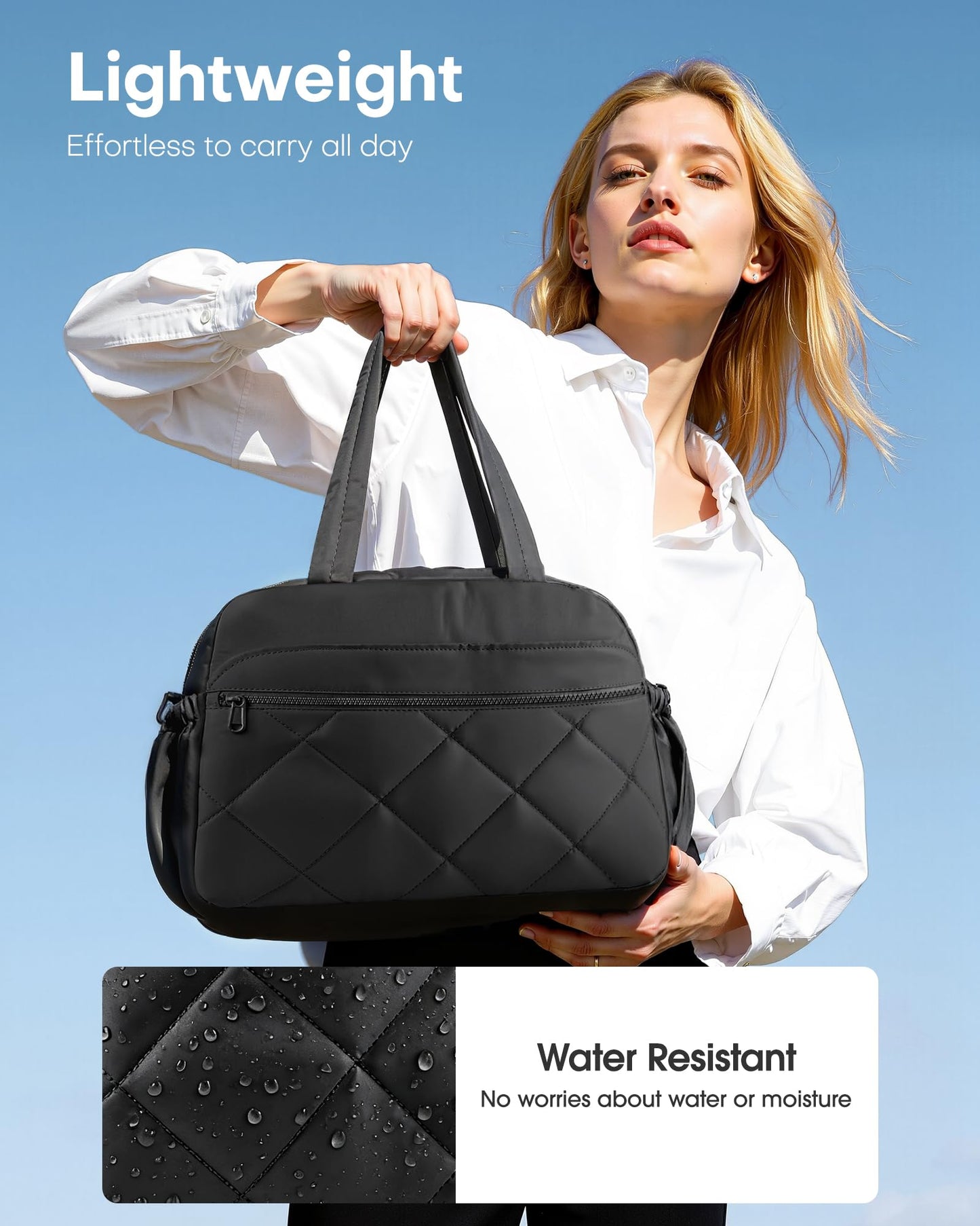 HOTOR Gym Bag for Women - Lightweight Travel Duffle Bags with Wet Pocket & Separate Shoe Bag, Multi-Pocket Carry on Weekender Duffel for Sports, Fitness, Overnight Trip, Black, 18.1" x 8.7" x 13.4"