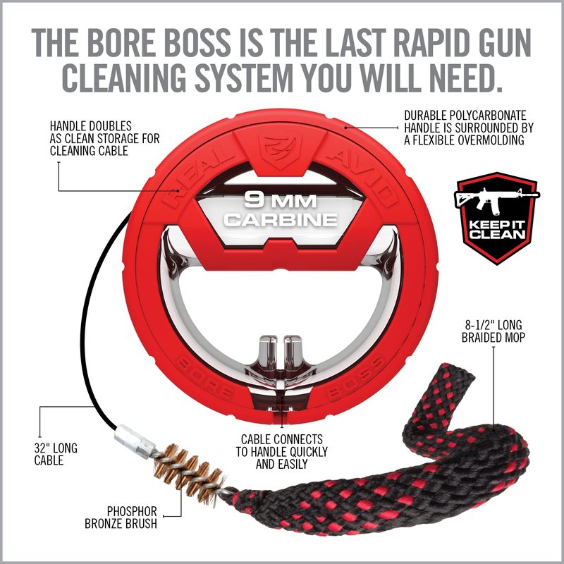 Real Avid Bore Boss Gun Cleaning System | Rapid Pull Through Barrel & Bore Cleaning Cable with Integrated Brush & Mop for Quick & Mess Free Gun Cleaning