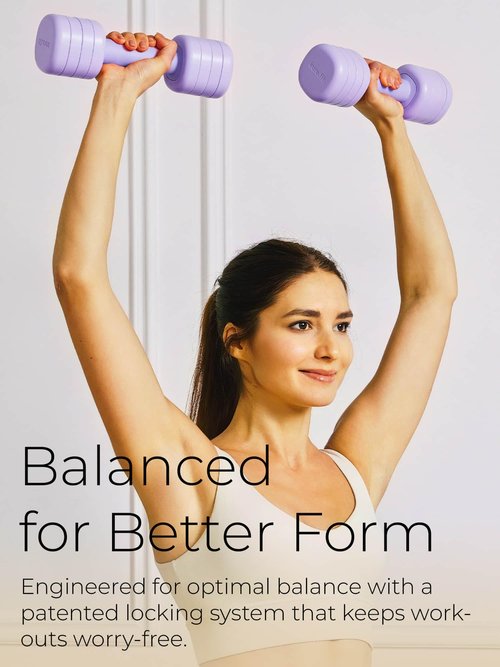 kure.fit Adjustable Dumbbell Set｜2LB 3LB 4LB 5LB Light Hand Weights for Women｜One-Twist Weight Adjustment｜Non-Slip Curved Grip Handle｜Free Weights for Home Gym, Rehab, Pilates, Yoga, Strength Training