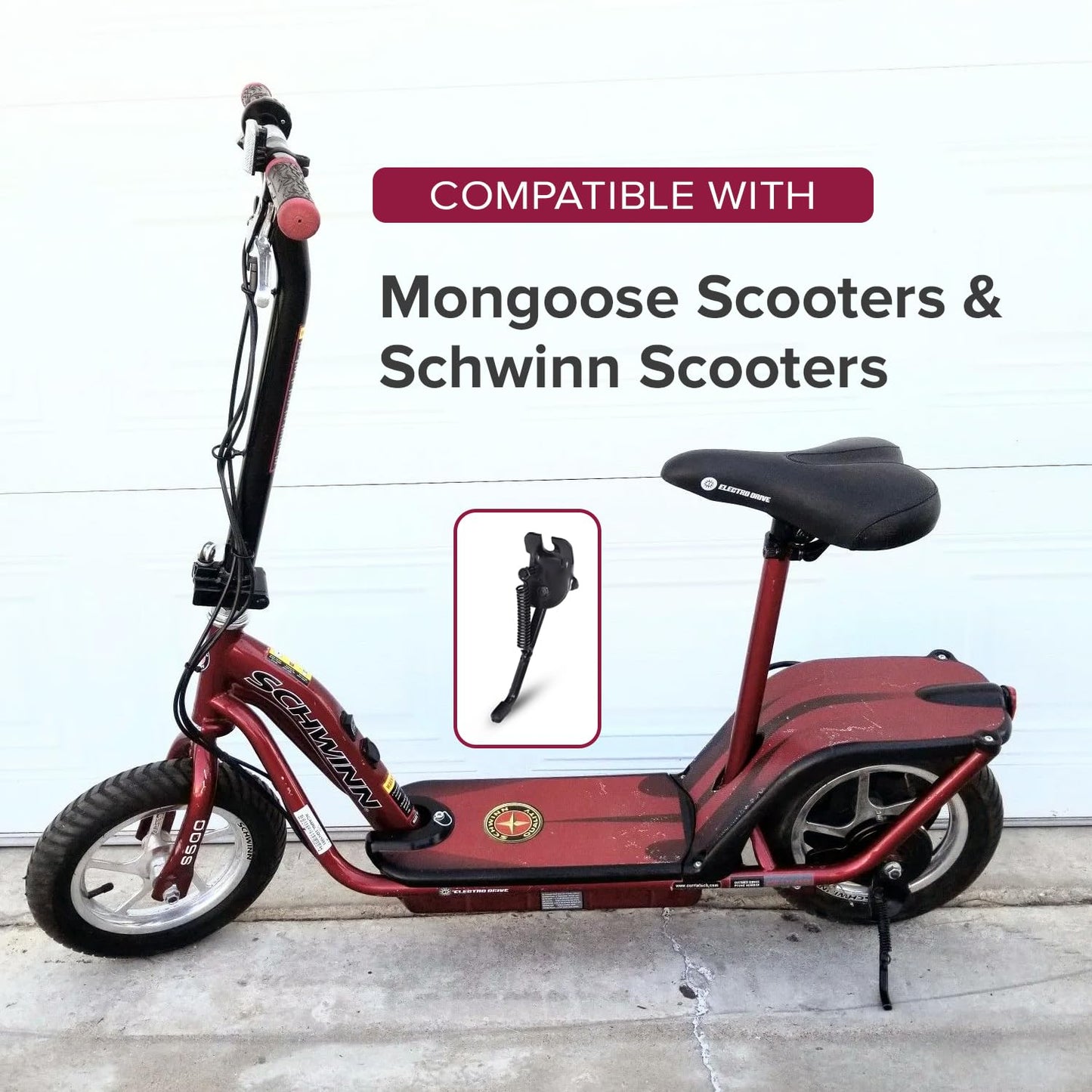 AlveyTech Kickstand for Currie Electric Scooters with 12-1/2" Tires - Durable and Sleek Design - Compatible with Mongoose Scooters and Schwinn Scooters - Black