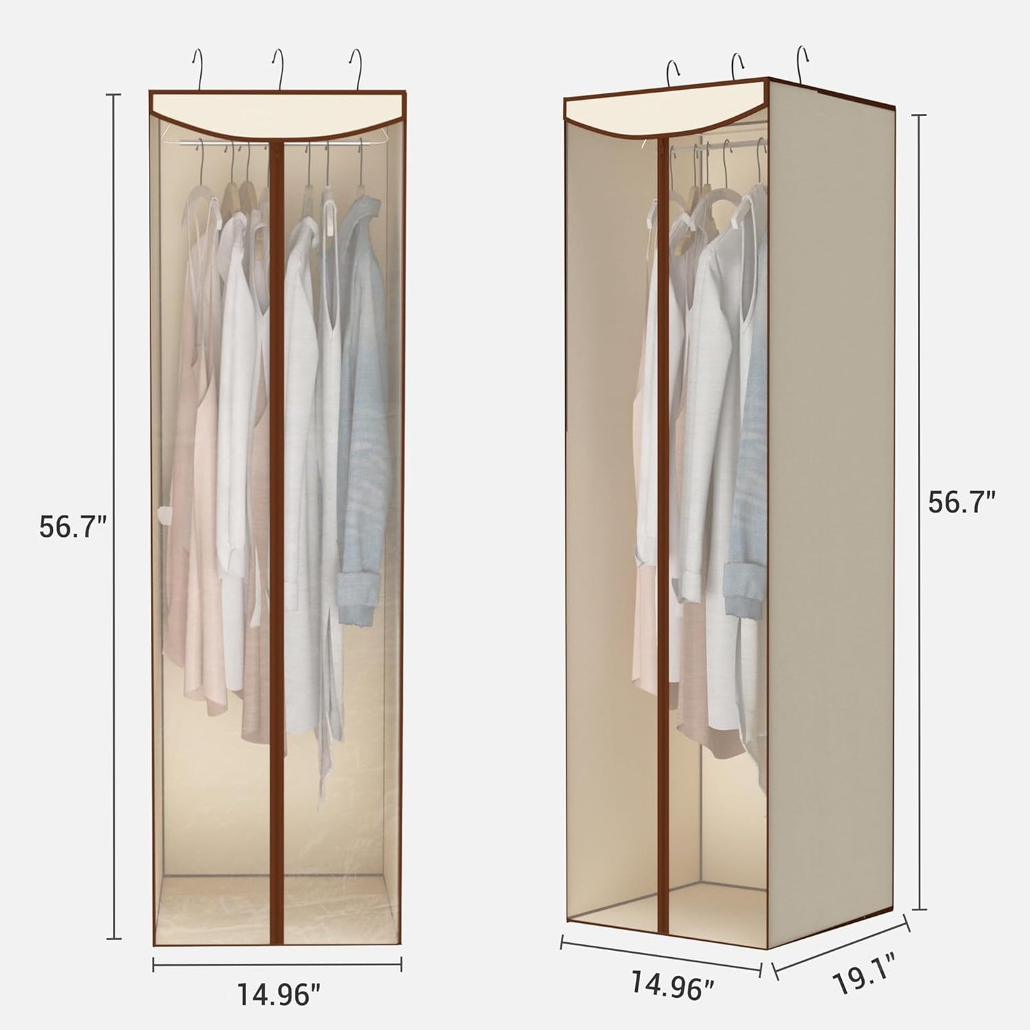 Storage Maniac Hanging Garment Bags - 2-Pack Long Garment Covers with Clear Window | Beige