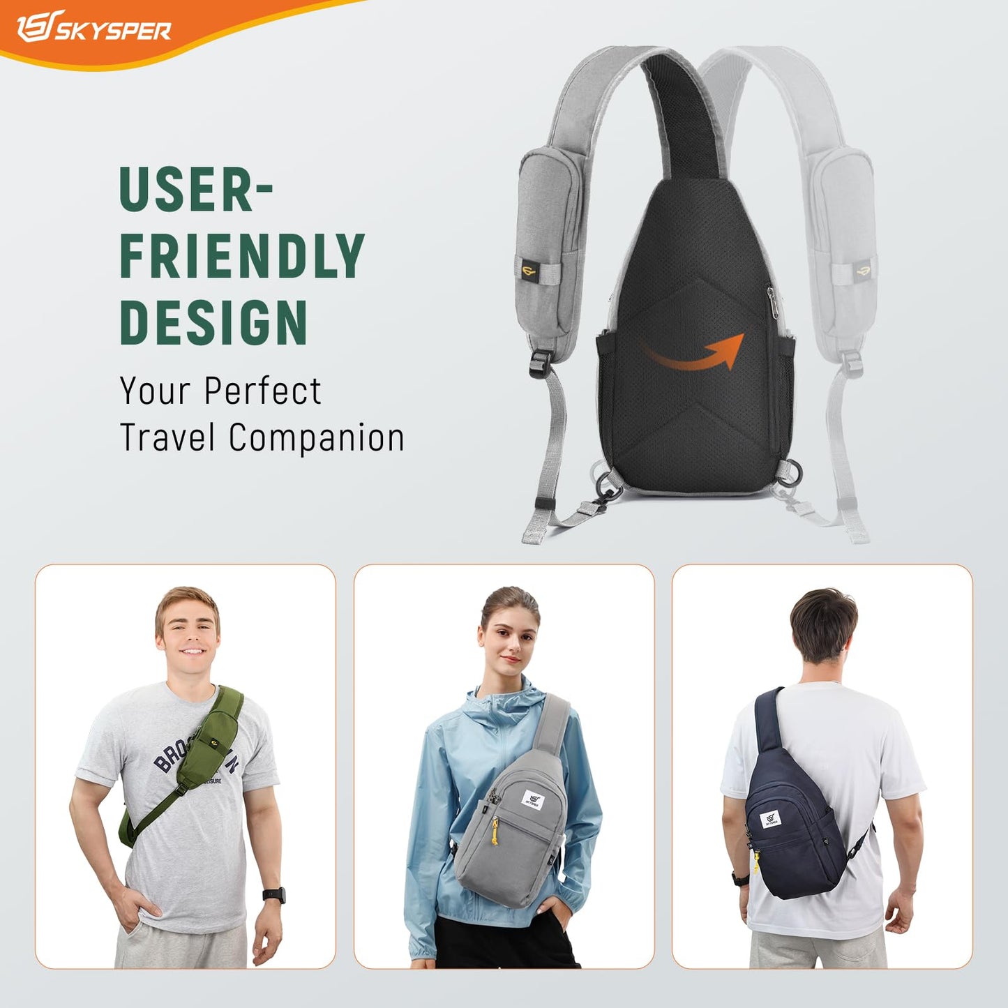 SKYSPER Sling Bag RFID Anti-Theft Crossbody Bag Recycled Travel Cross Body Bag Shoulder Sling Daypack(Gray)