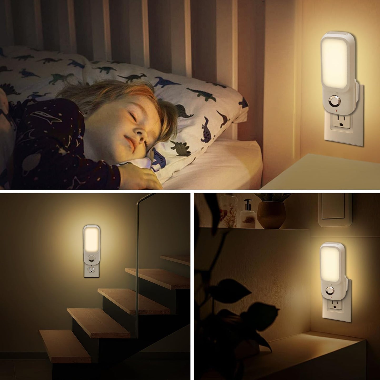 Breeker Motion Sensor Night Light with Flashlight, Night Lights Plug into Wall with Dusk to Dawn Motion Sensor, Soft Warm White, Adjustable Brightness for Bedroom, Stairs, Hallway